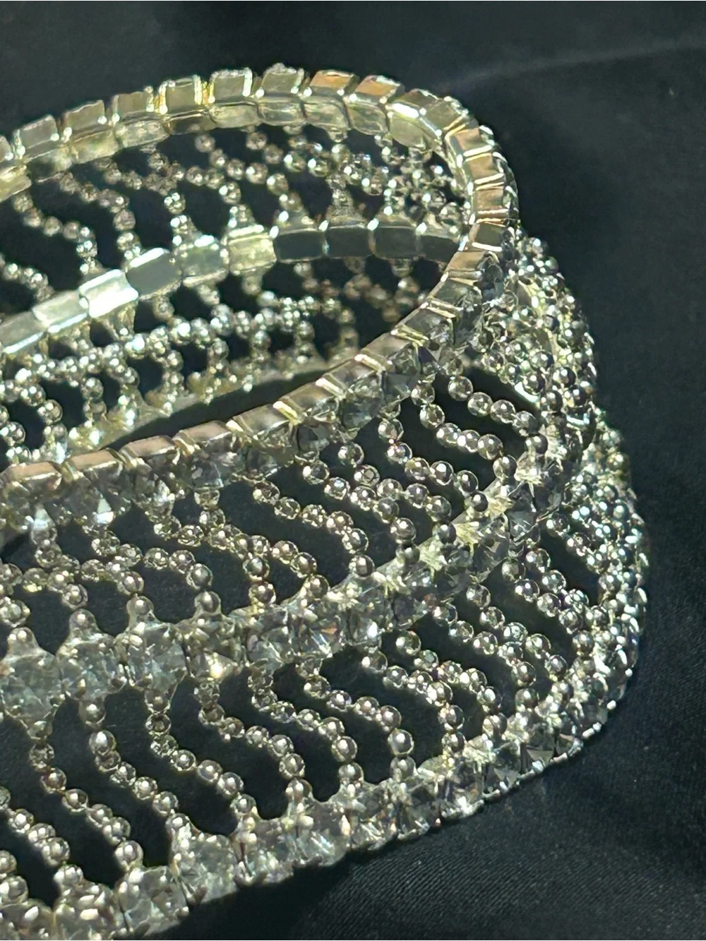 Rhinestone Stretch Bracelet - Sparkling Silver Multi-Row Design